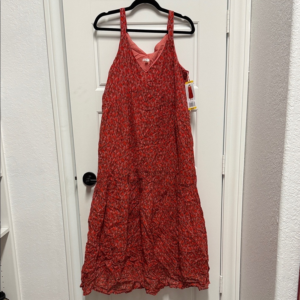 Joie Red and Black Patterned Midi Dress